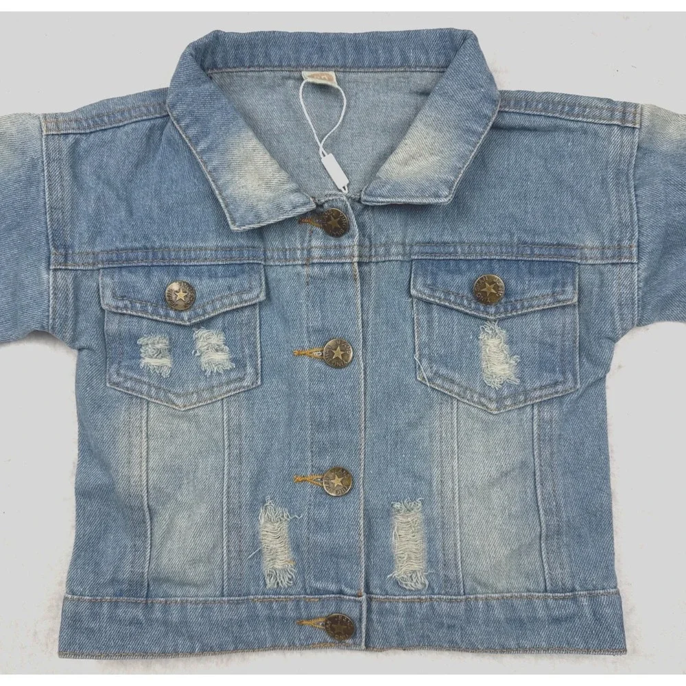 IBTOM CASTLE Baby Girls 6/12M (80) Distressed‎ Denim Light Wash Jacket NWT